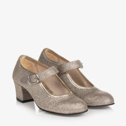 Children's Classics Gold Glitter Heeled Shoes Childrensalon
