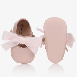 Children's Classics-Pink Leather & Velvet Bow Pre-Walker Shoes | Childrensalon