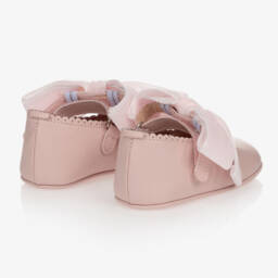 Children's Classics-Pink Leather & Velvet Bow Pre-Walker Shoes | Childrensalon