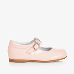 Children's Classics-Pink Patent Leather With Floral Strap Shoes | Childrensalon