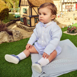 Children's Classics-حذاء جلد لون أبيض وأزرق لمرحلة قبل المشي للأطفال | Childrensalon