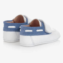Children's Classics-حذاء جلد لون أبيض وأزرق لمرحلة قبل المشي للأطفال | Childrensalon