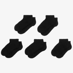 Childrensalon Essentials-Black Cotton Trainer Socks (5 Pack) | Childrensalon