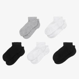 Childrensalon Essentials-Black & White Cotton Trainer Socks (5 Pack) | Childrensalon