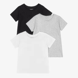 Childrensalon Essentials-Girls Black & Grey Organic T-Shirts (3 Pack) | Childrensalon