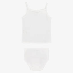 Childrensalon Essentials-Girls Ivory Organic Cotton Pointelle Vest & Knickers Set | Childrensalon