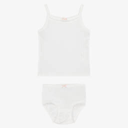 Childrensalon Essentials-Girls Ivory Organic Cotton Pointelle Vest & Knickers Set | Childrensalon