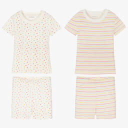 Childrensalon Essentials-Girls Ivory Organic Cotton Pyjamas (2 Pack) | Childrensalon