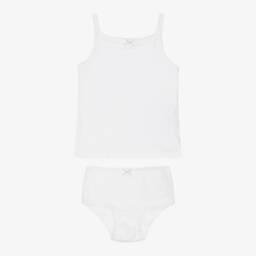 Childrensalon Essentials-Girls Pink Floral & White Vest & Knickers Set (2 Pack) | Childrensalon