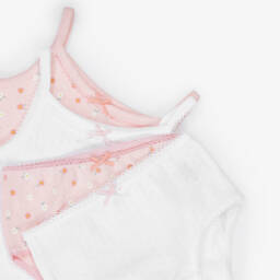 Childrensalon Essentials-Girls Pink Floral & White Vest & Knickers Set (2 Pack) | Childrensalon