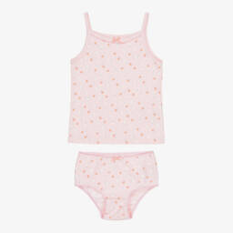 Childrensalon Essentials-Girls Pink Floral & White Vest & Knickers Set (2 Pack) | Childrensalon
