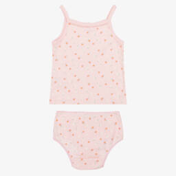 Childrensalon Essentials-Girls Pink Organic Cotton Pointelle Vest & Knickers Set | Childrensalon