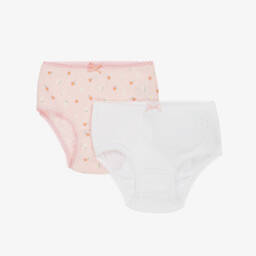 Girls White & Pink Floral Organic Cotton Knickers (2 Pack)