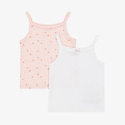 توب داخلي قطن عضوي لون زهري وأبيض للبنات (عدد 2)