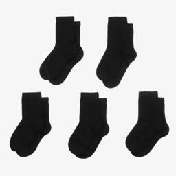 Childrensalon Essentials-Knitted Black Cotton Socks (5 Pack) | Childrensalon