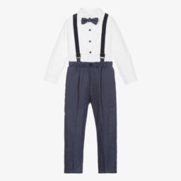 Childrensalon Occasions-Boys Blue Linen Trouser Set | Childrensalon