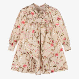 Childrensalon Occasions-Girls Beige Floral Crêpe Bow Dress | Childrensalon