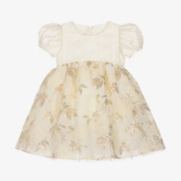 Childrensalon Occasions-Girls Ivory Organza Jacquard Dress | Childrensalon