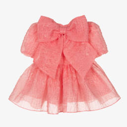 Childrensalon Occasions-Girls Pink Jacquard Bow Dress | Childrensalon