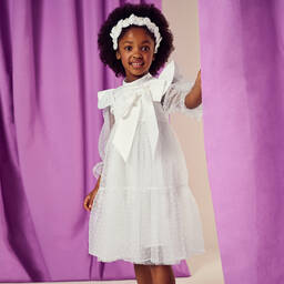 Childrensalon Occasions-Girls White Organza Bow Dress | Childrensalon
