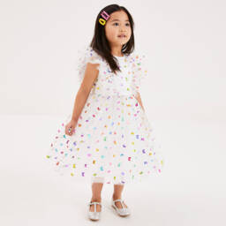 Childrensalon Occasions-Girls White Tulle Dress With Foil Butterflies | Childrensalon