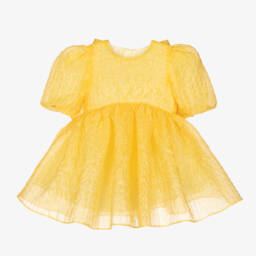 Childrensalon Occasions-Girls Yellow Jacquard Bow Dress | Childrensalon