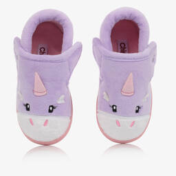 Chipmunks-Girls Purple Unicorn Velcro Slippers | Childrensalon