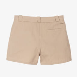 Chloé-Girls Beige Cotton Twill Pocket Shorts | Childrensalon