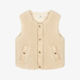 Chloé-Girls Beige Sherpa Fleece & Faux Leather Trim Gilet | Childrensalon