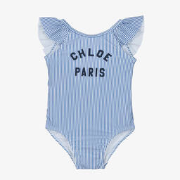 Girls Blue Striped Swimsuit