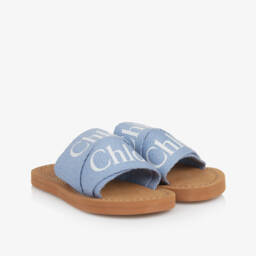 Chloé-Girls Blue Webbed Logo Sliders | Childrensalon