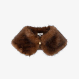 Girls Brown Faux Fur Collar