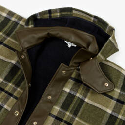 Chloé-Girls Green Plaid Hooded Cape | Childrensalon