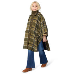 Chloé-Girls Green Plaid Hooded Cape | Childrensalon