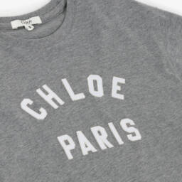 Chloé-Girls Grey Cotton Varsity Logo T-Shirt | Childrensalon