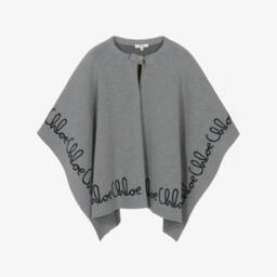 Chloé-Girls Grey Cotton & Wool Knit Cape | Childrensalon