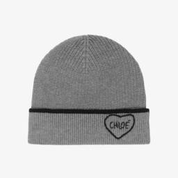 Girls Grey Knitted Beanie Hat with Heart Logo