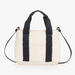 Chloé-Girls Ivory & Blue Sherpa Fleece Bag (29cm) | Childrensalon