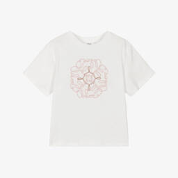 Chloé-Girls Bordeaux Pink Cotton Velour Sweatshirt with Circular Logo | Childrensalon