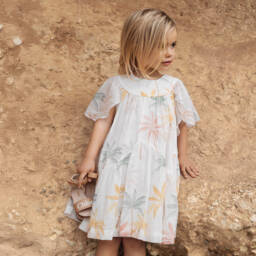 Chloé-Girls Ivory Cotton Palm Tree Dress | Childrensalon