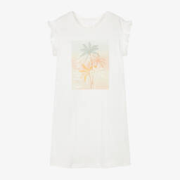 Chloé-Girls Ivory Cotton Palm Tree Print Dress | Childrensalon