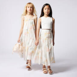 Chloé-Girls Ivory Cotton Palm Tree Print Skirt | Childrensalon