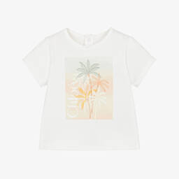 Chloé-Girls Ivory Cotton Palm Tree T-Shirt | Childrensalon
