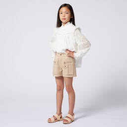 Chloé-Girls Ivory Cotton Ruffle Blouse | Childrensalon