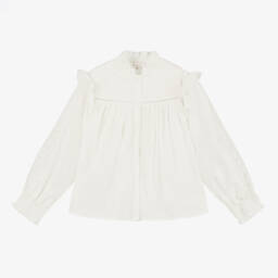 Chloé-Girls Ivory Cotton Ruffle Blouse | Childrensalon