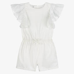 Chloé-Girls Ivory Cotton Ruffle Playsuit | Childrensalon