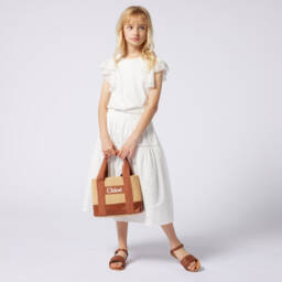 Chloé-Girls Ivory Cotton Ruffle Sleeve T-Shirt | Childrensalon