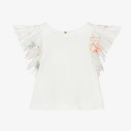 Chloé-Girls Ivory Cotton Ruffle T-Shirt | Childrensalon