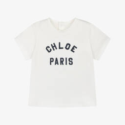 Chloé-Girls Ivory Logo Print Cotton T-Shirt | Childrensalon