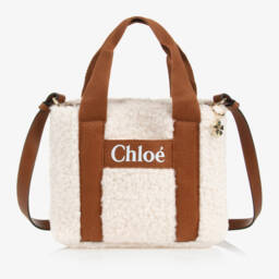 Chloé-Girls Ivory & Tan Brown Sherpa Fleece Bag (29cm) | Childrensalon